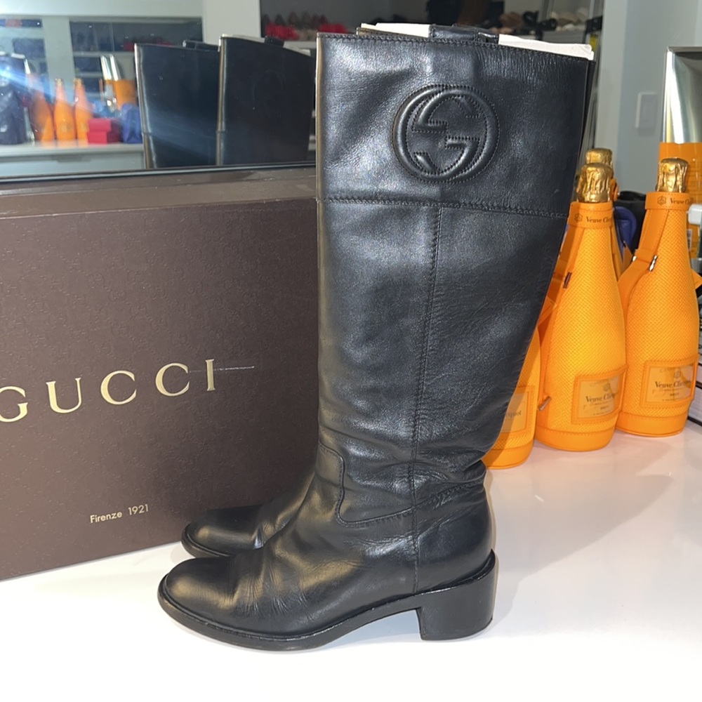 Gucci Knee High Black Leather Boots 38.5 8